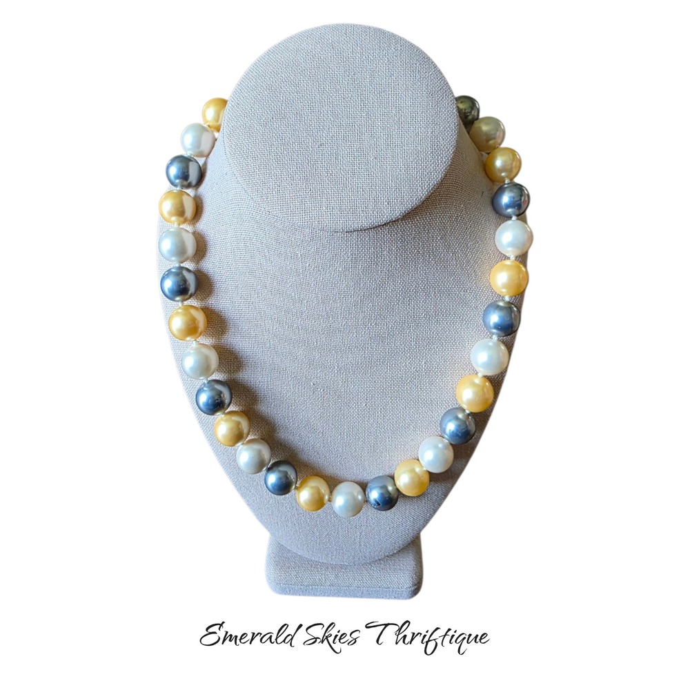 Lucas Lameth Sterling clasp  Faux Pearl chunky Necklace LUC 925 CN free ship